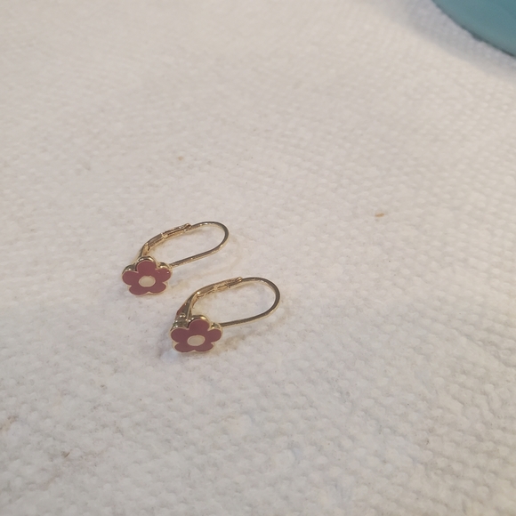 LMTS 14k Enamel Flower lever back earrings. - Picture 2 of 4